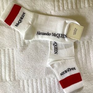 Alexander McQueen Unisex Sport Socks White Red Striped SZ L